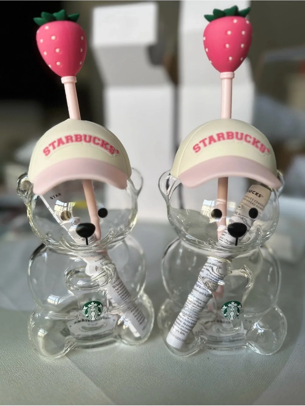 Starbucks Bear Cup Strawberry Pink Bear Bearista with Cap  in Box